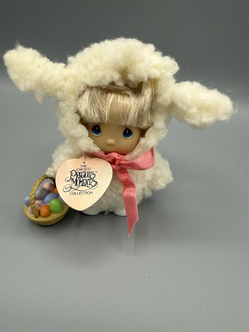 Precious Moments Lamb Easter Figurine Doll Enesco w Basket Eggs 1991 Vintage